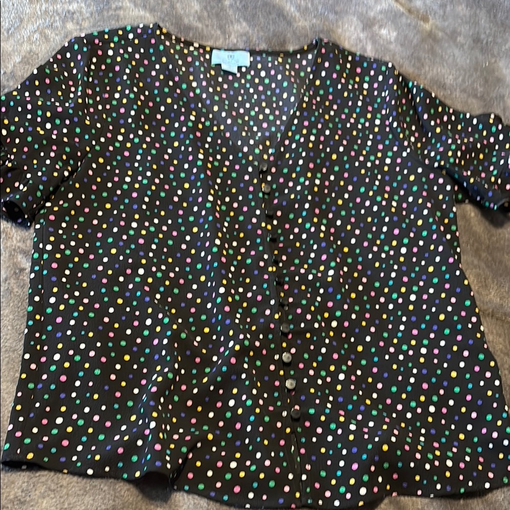 CeCe Black Blouse with Colorful Dots